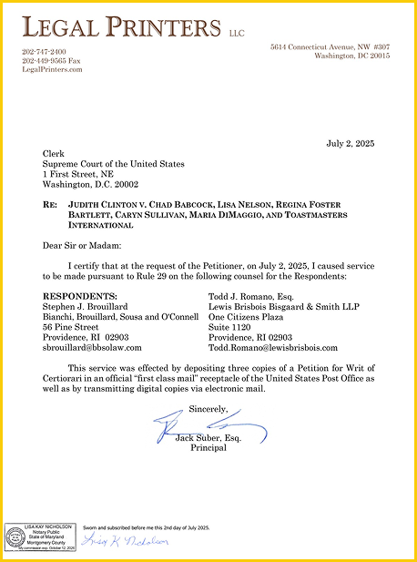 Letter from Legal Printers